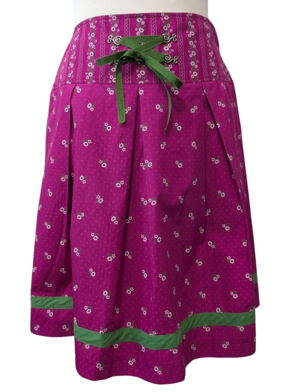 Dirndl Style Womens Size S? Berry Floral Green Ribbon Trim Lace Up Waist Skirt